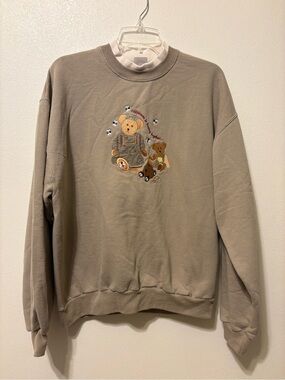 Beige Teddy Embroidered Crewneck Sweatshirt - woman’s